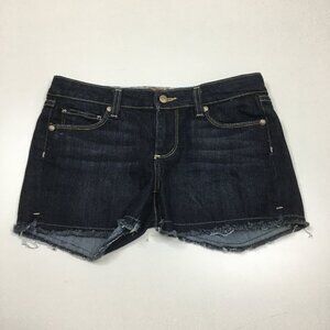 PAIGE 5 Pocket Dark Wash SILVER LAKE Raw Edge Hem w Slits Denim Shorts